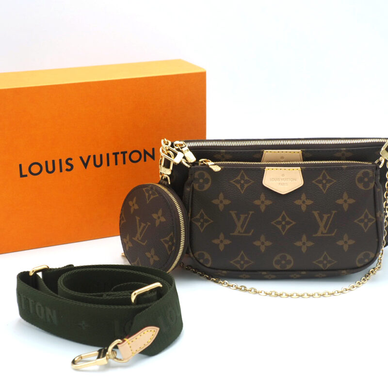 BRAND NEW ! Louis Vuitton M44813 Monogram Canvas Multi Pochette Accessories -Khaki Strap (RFID)