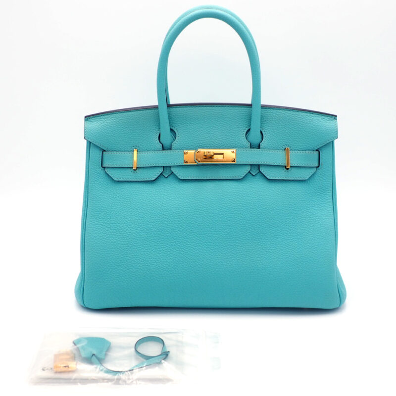 Hermes Birkin 30 Turquoise Blue Togo Leather T Stamp Gold Hardware
