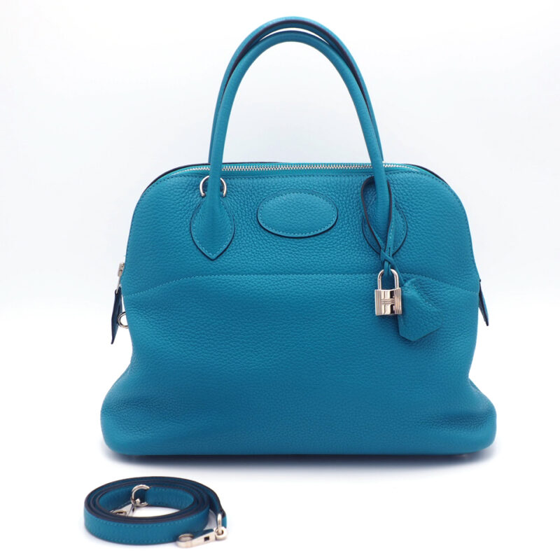 Hermes Bolide 31cm Clemence Leather Square R Stamp Blue 2-way Bag