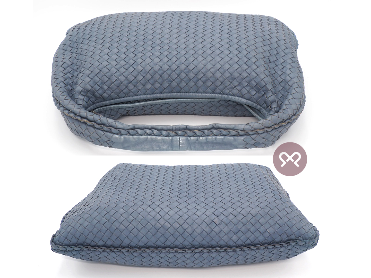 Bottega Veneta 115654 Light Blue/ Grey Intrecciato Leather Hobo Large One Shoulder Bag - Image 4