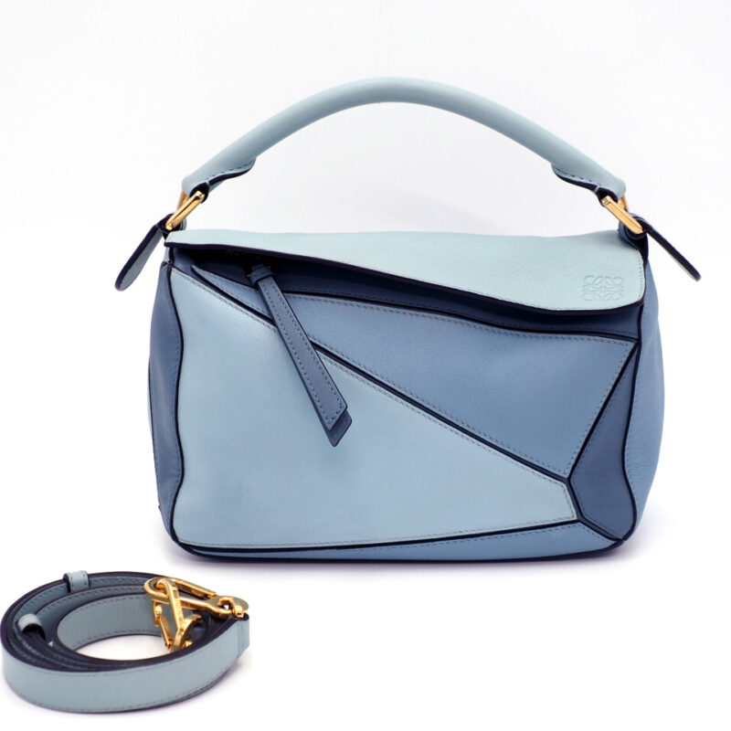 Loewe Light Blue/ Dark Blue Classic Calfskin Small Puzzle Shoulder Bag