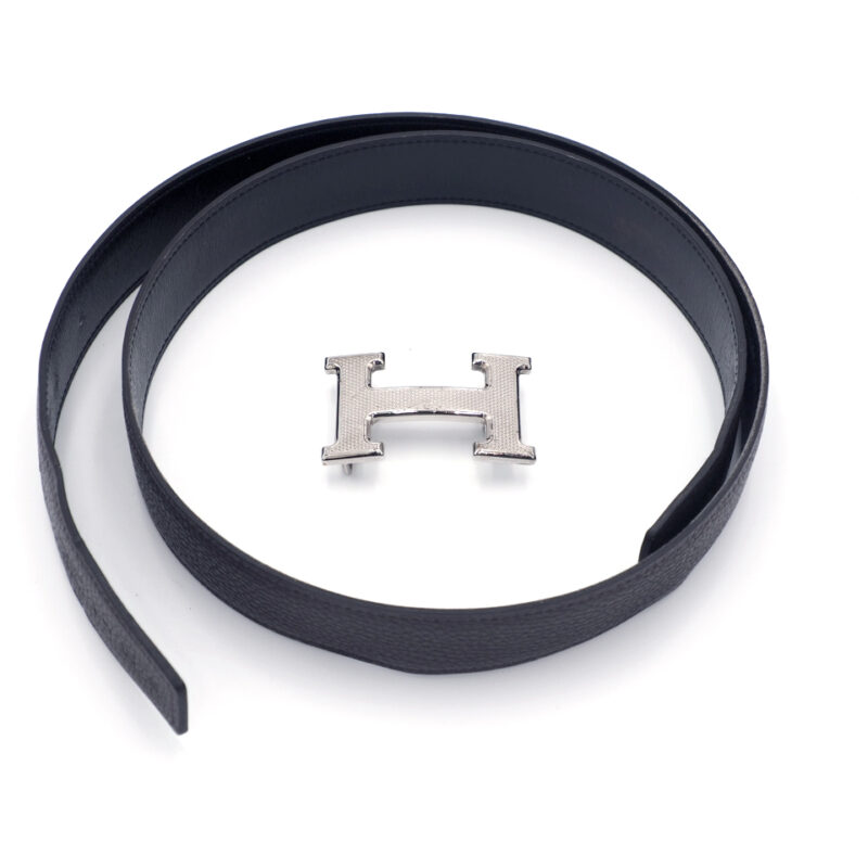 Hermes Brown/ Black 32mm H Silver Belt Buckle 2 Reversible Belt -90cm