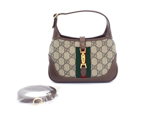 Gucci 637092 Brown Leather GG Jackie 1961 Mini Hobo Shoulder/ Crossbody Bag