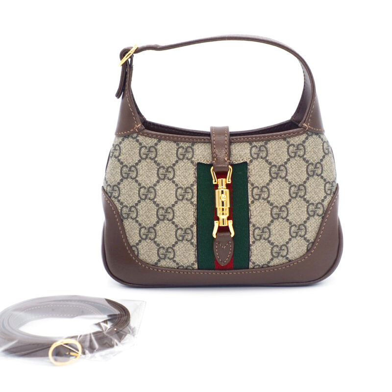 Gucci 637092 Brown Leather GG Jackie 1961 Mini Hobo Shoulder/ Crossbody Bag