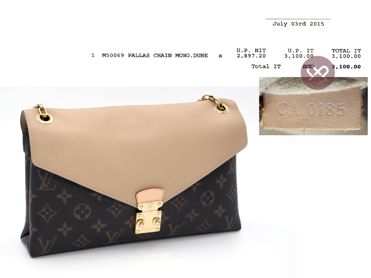 Louis Vuitton M50069 Monogram Canvas/ Dune Pallas Chain Clutch/ Shoulder/ Crossbody Bag (CA0185) - Image 2