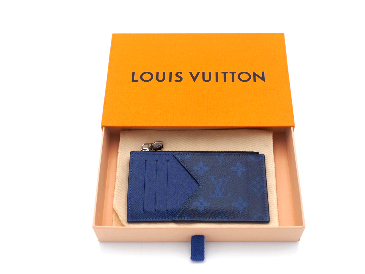 Louis Vuitton M30270 Monogram/ Taiga Cobalt Coin Card Holder (RFID)