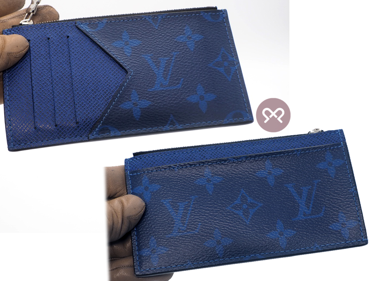 Louis Vuitton M30270 Monogram/ Taiga Cobalt Coin Card Holder (RFID) - Image 3