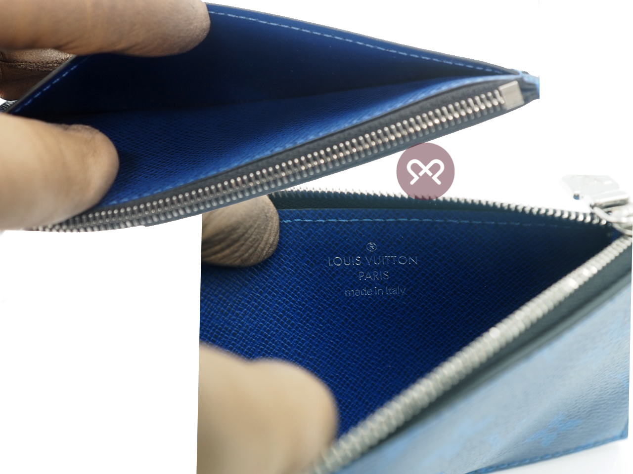Louis Vuitton M30270 Monogram/ Taiga Cobalt Coin Card Holder (RFID) - Image 6