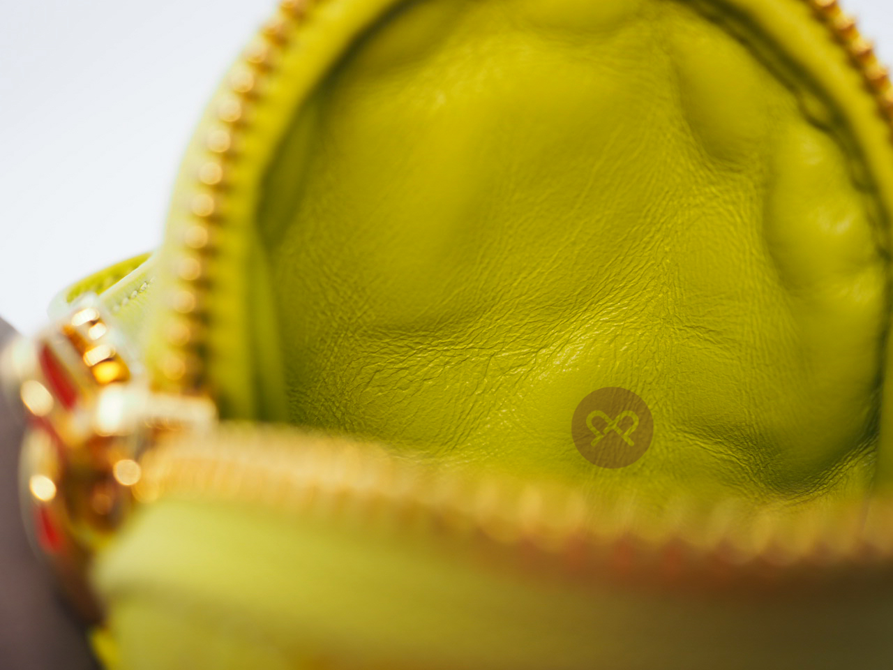 Dior Lime Green Mini Caro Cannnage Quilted Lambskin Round Zip Coin Purse with Matching Chain - Image 5
