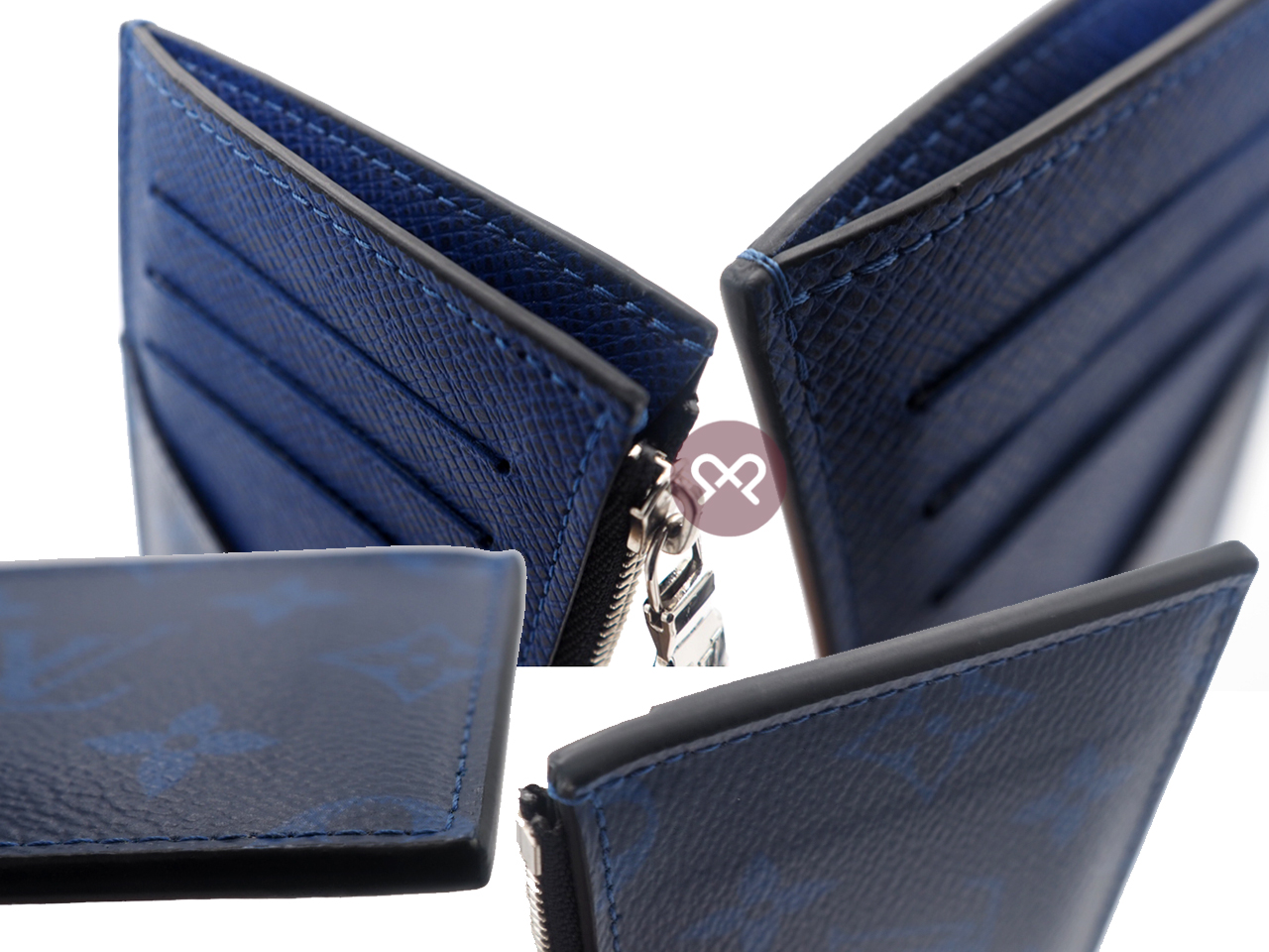 Louis Vuitton M30270 Monogram/ Taiga Cobalt Coin Card Holder (RFID) - Image 5