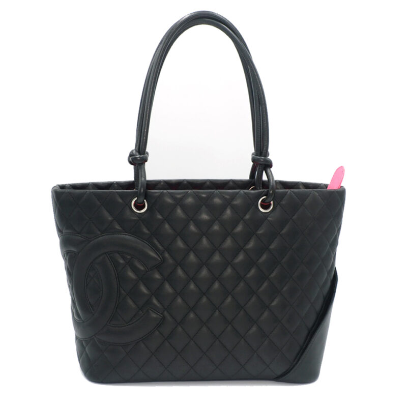 Chanel 9559985 Black x Black Lambskin Leather Cambon Quilted CC Shopping Large Tote