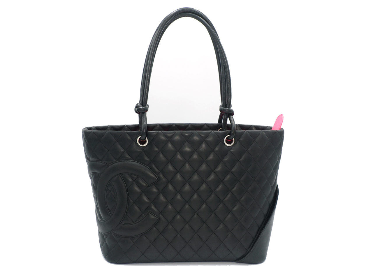 Chanel 9559985 Black x Black Lambskin Leather Cambon Quilted CC Shopping Large Tote