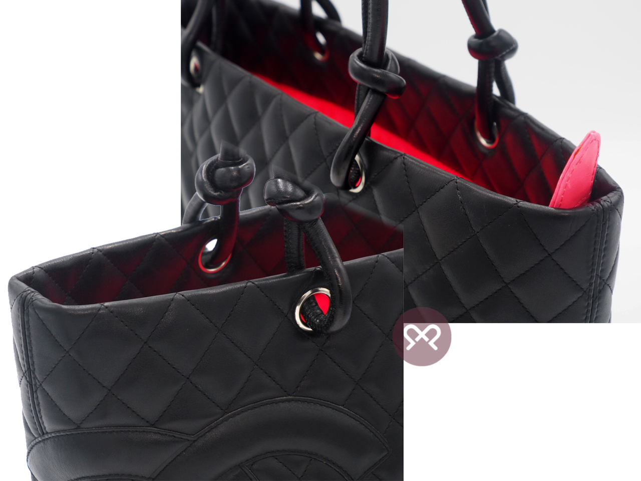 Chanel 9559985 Black x Black Lambskin Leather Cambon Quilted CC Shopping Large Tote - Image 8