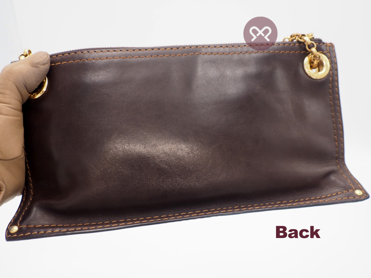 Loewe Small Dark Brown Leather Crown with Studs Embroidered Multi Chain Shoulder/ Crossbody Bag - Image 5