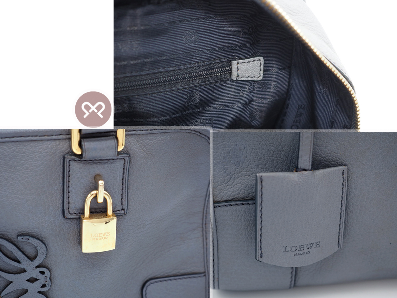 Loewe 352.45.A03 Grey/ Blue Sheep Skin Amazona 28cm Tote Bag - Image 7