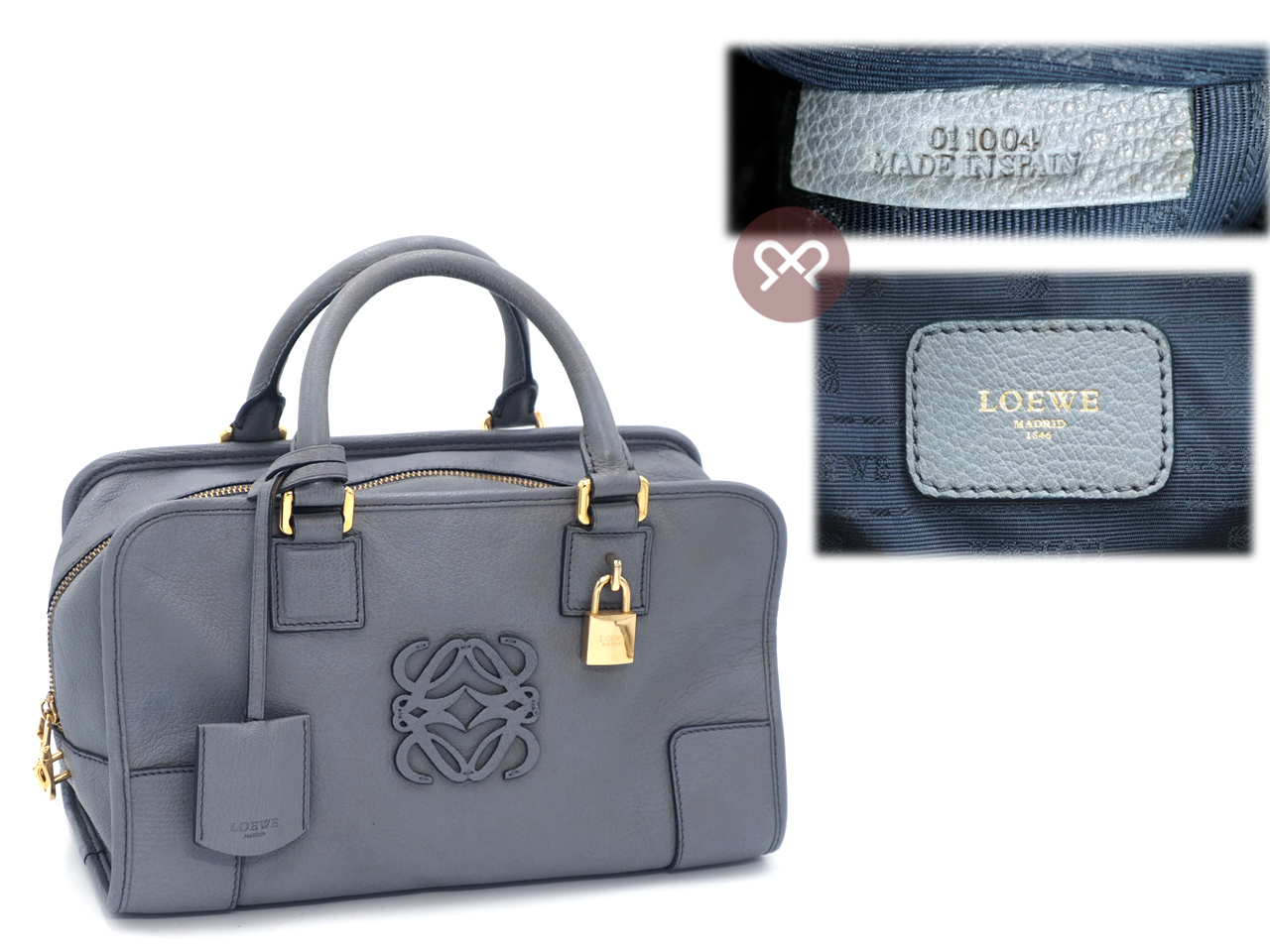 Loewe 352.45.A03 Grey/ Blue Sheep Skin Amazona 28cm Tote Bag - Image 2