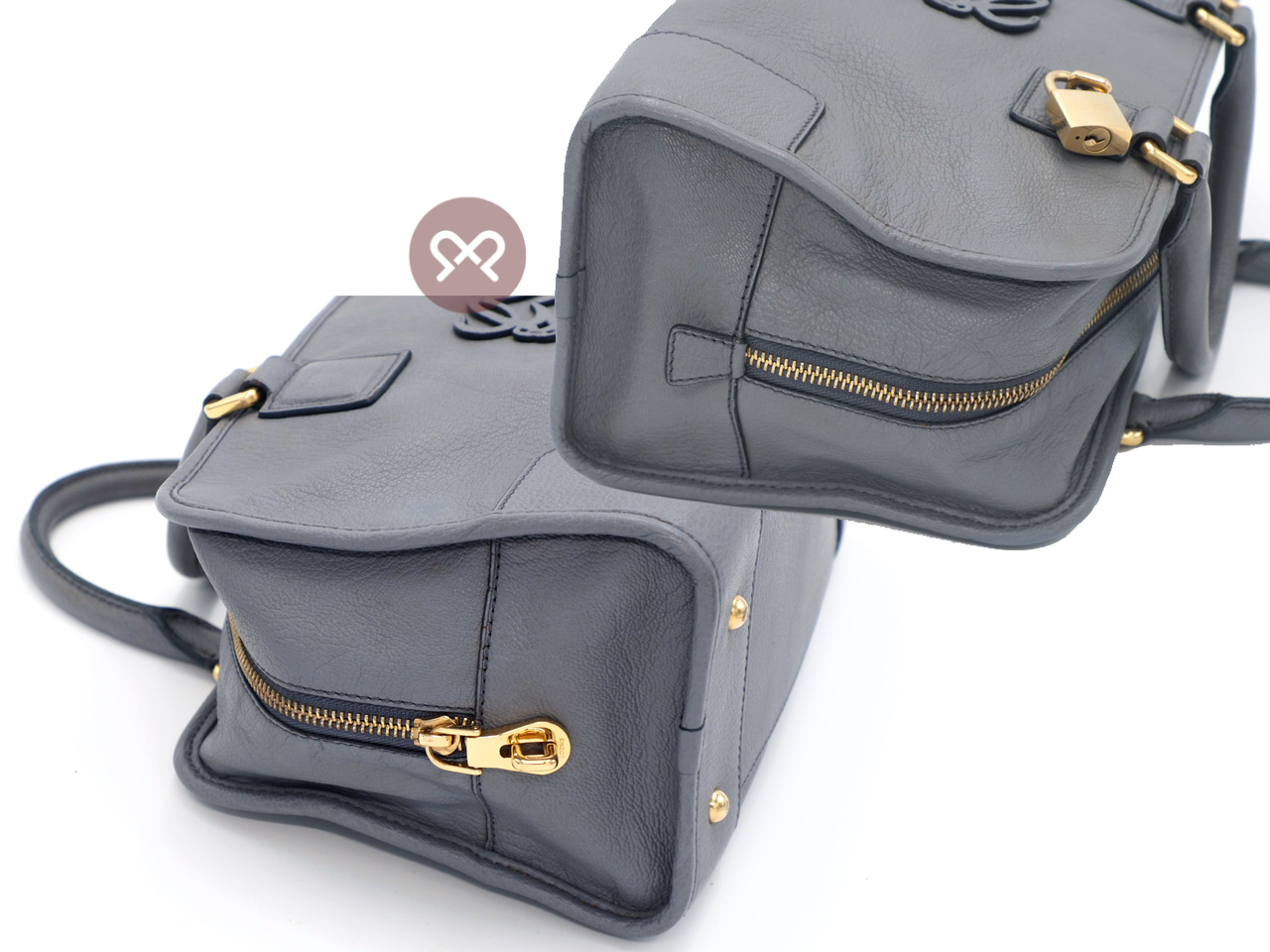 Loewe 352.45.A03 Grey/ Blue Sheep Skin Amazona 28cm Tote Bag - Image 5