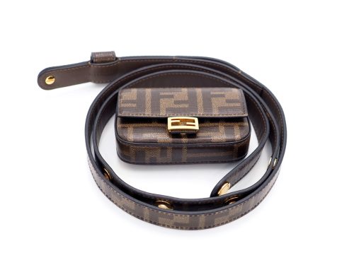 Fendi 8C0598 Zucca FF Monogram Canvas Nano Baguette Waist/ Belt Bag