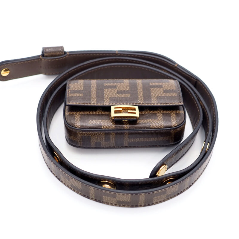 Fendi 8C0598 Zucca FF Monogram Canvas Nano Baguette Waist/ Belt Bag