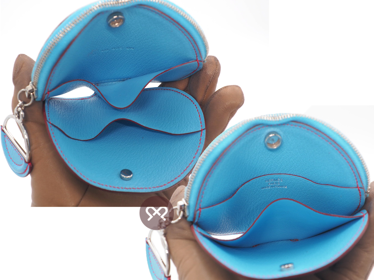 Hermes Blue Céleste / Rouge De Cœur Mysore Leather In-the-Loop Mini Card Holder/ Coin Purse - Image 7