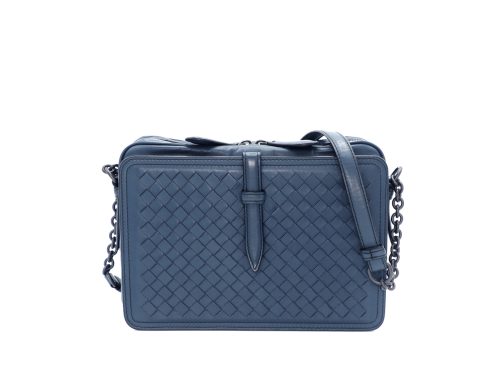 Bottega Veneta F/W15 Blue Belt Flap Camera Bag Intrecciato Nappa Medium Shoulder/ Crossbody/ Messenger Bag