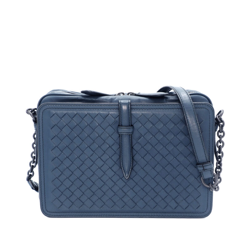 Bottega Veneta F/W15 Blue Belt Flap Camera Bag Intrecciato Nappa Medium Shoulder/ Crossbody/ Messenger Bag