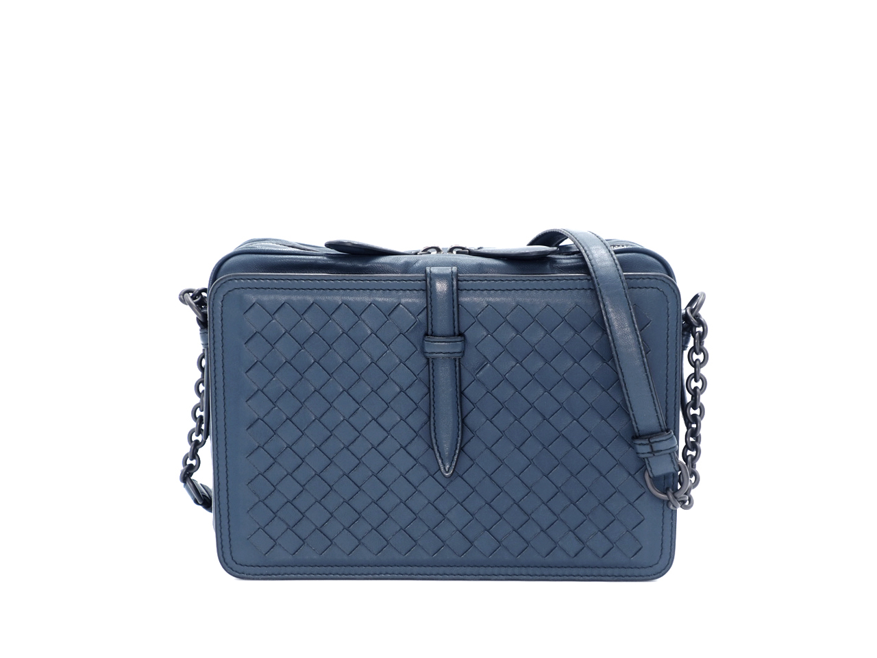 Bottega Veneta F/W15 Blue Belt Flap Camera Bag Intrecciato Nappa Medium Shoulder/ Crossbody/ Messenger Bag