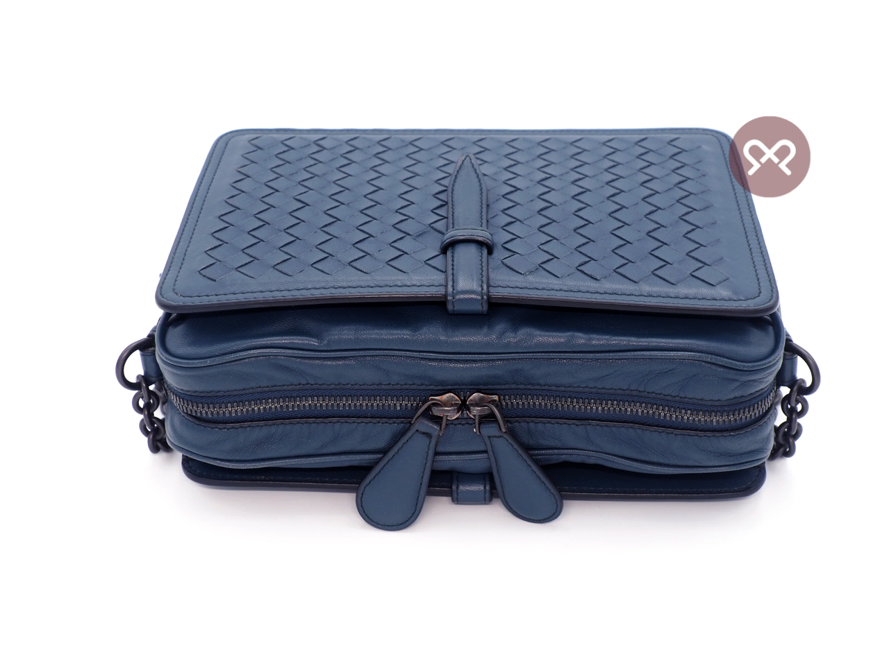 Bottega Veneta F/W15 Blue Belt Flap Camera Bag Intrecciato Nappa Medium Shoulder/ Crossbody/ Messenger Bag - Image 5