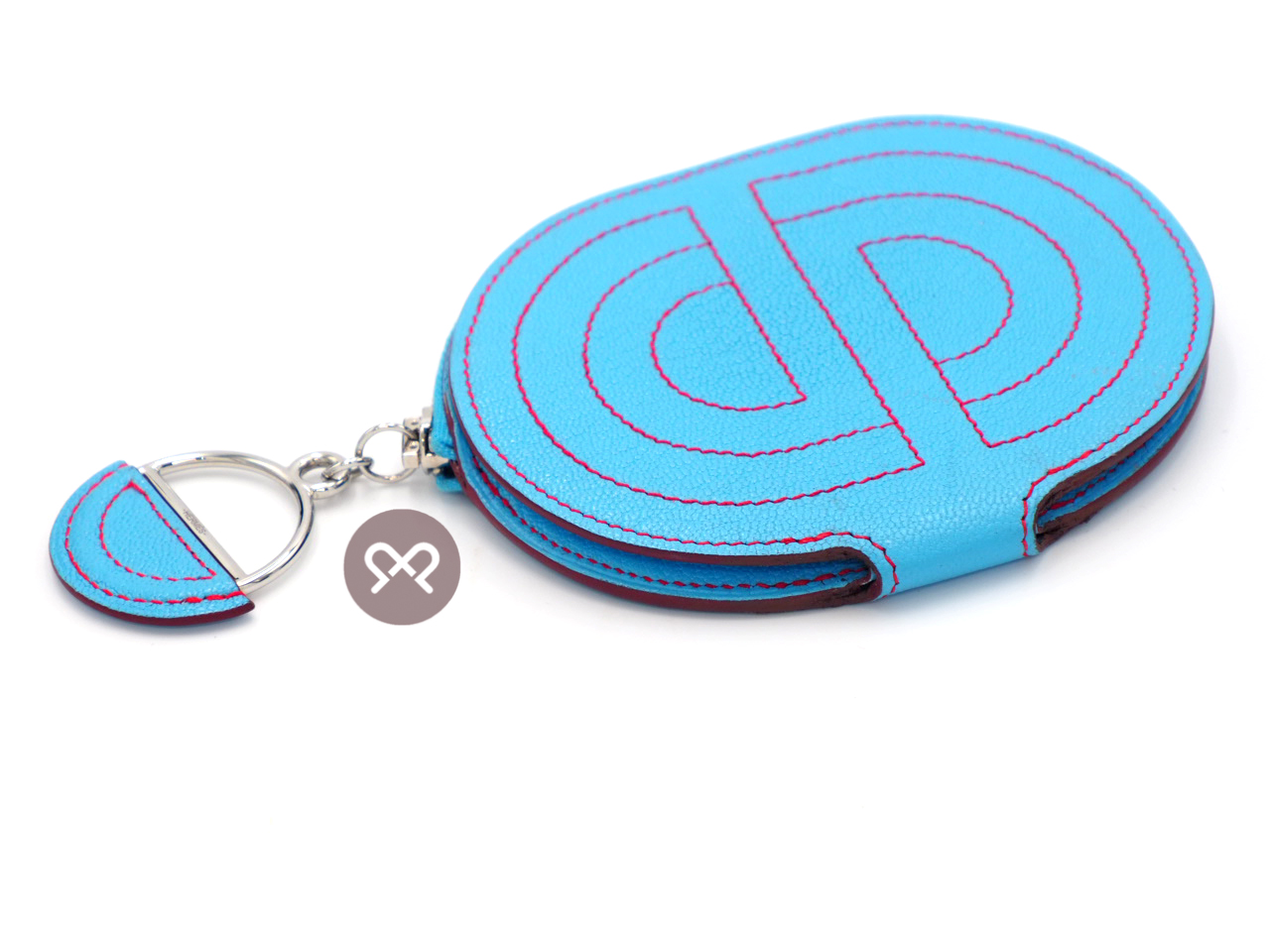 Hermes Blue Céleste / Rouge De Cœur Mysore Leather In-the-Loop Mini Card Holder/ Coin Purse - Image 5