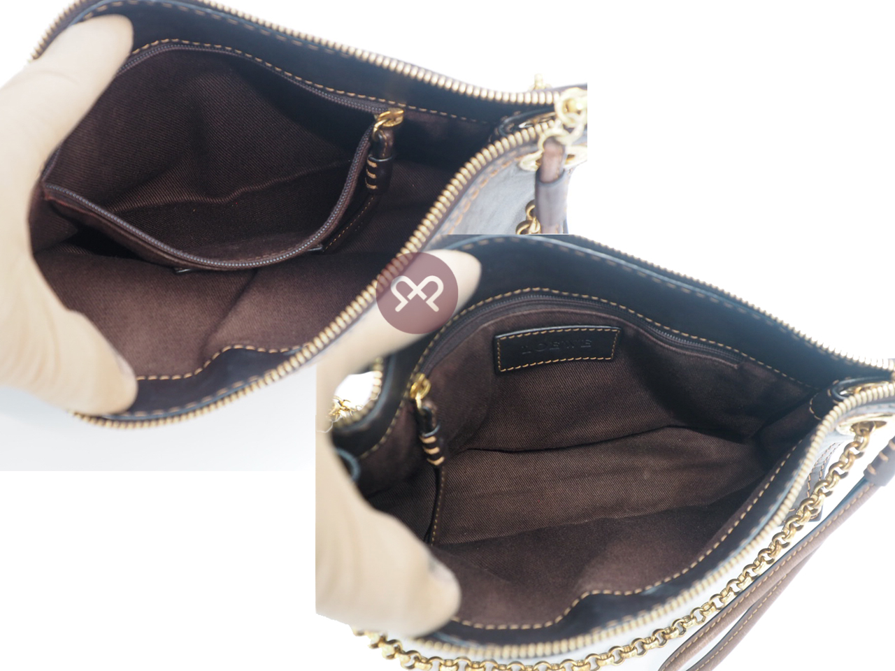 Loewe Small Dark Brown Leather Crown with Studs Embroidered Multi Chain Shoulder/ Crossbody Bag - Image 9