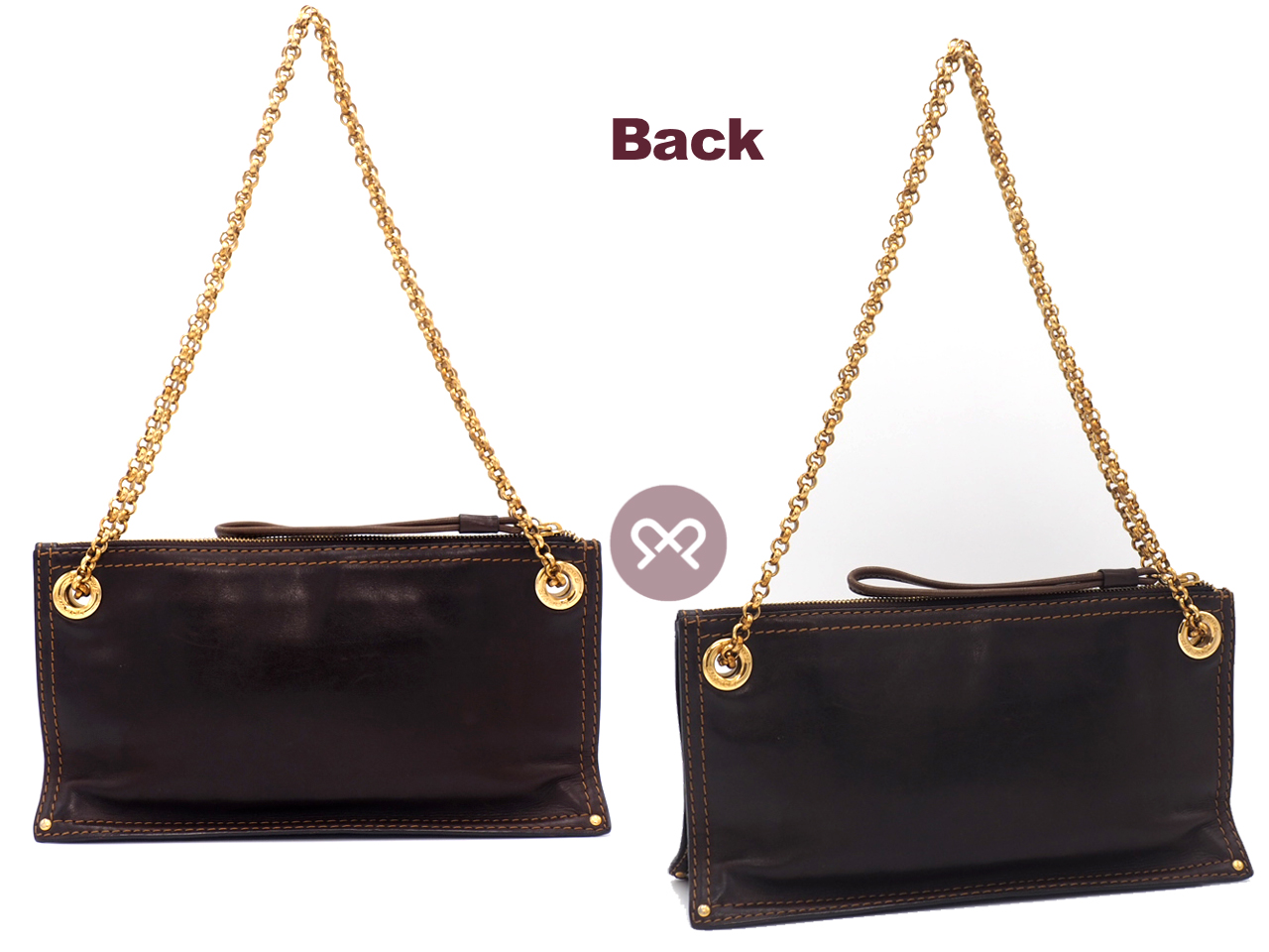 Loewe Small Dark Brown Leather Crown with Studs Embroidered Multi Chain Shoulder/ Crossbody Bag - Image 3