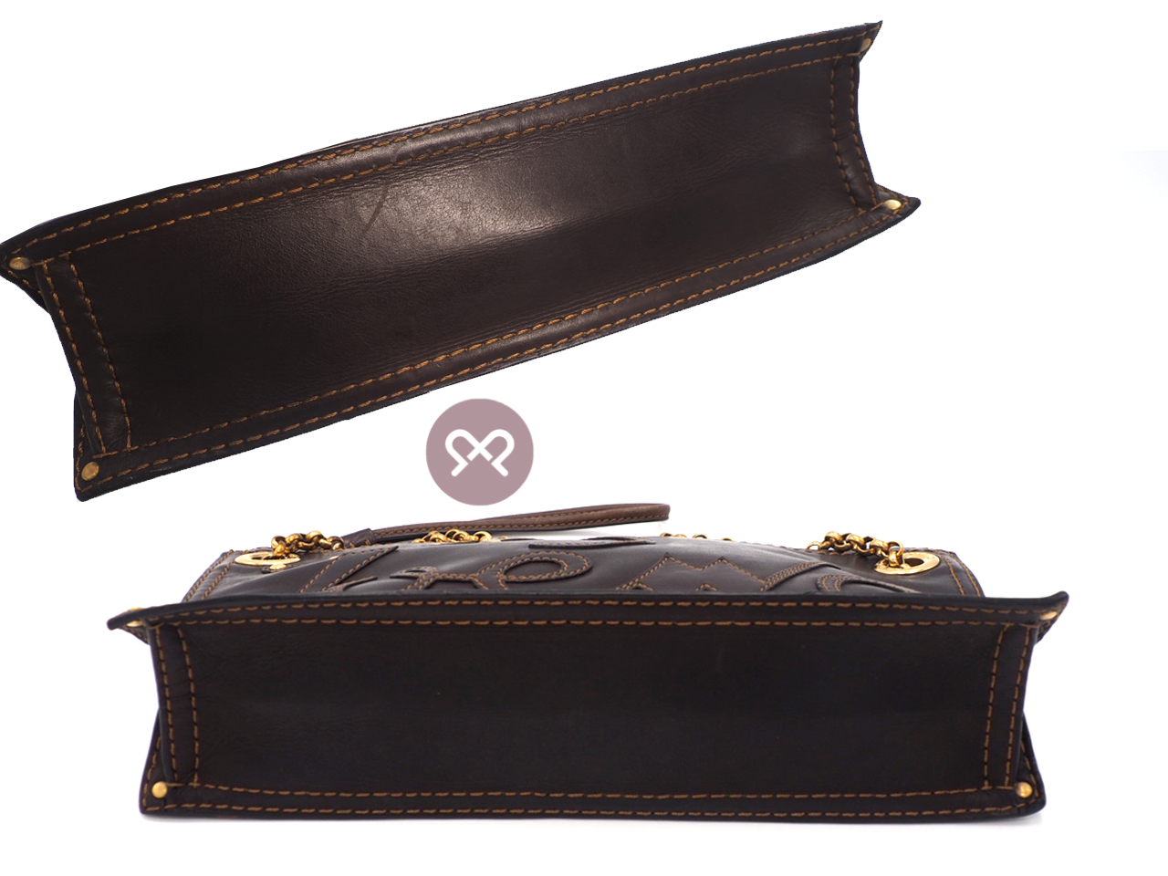 Loewe Small Dark Brown Leather Crown with Studs Embroidered Multi Chain Shoulder/ Crossbody Bag - Image 6