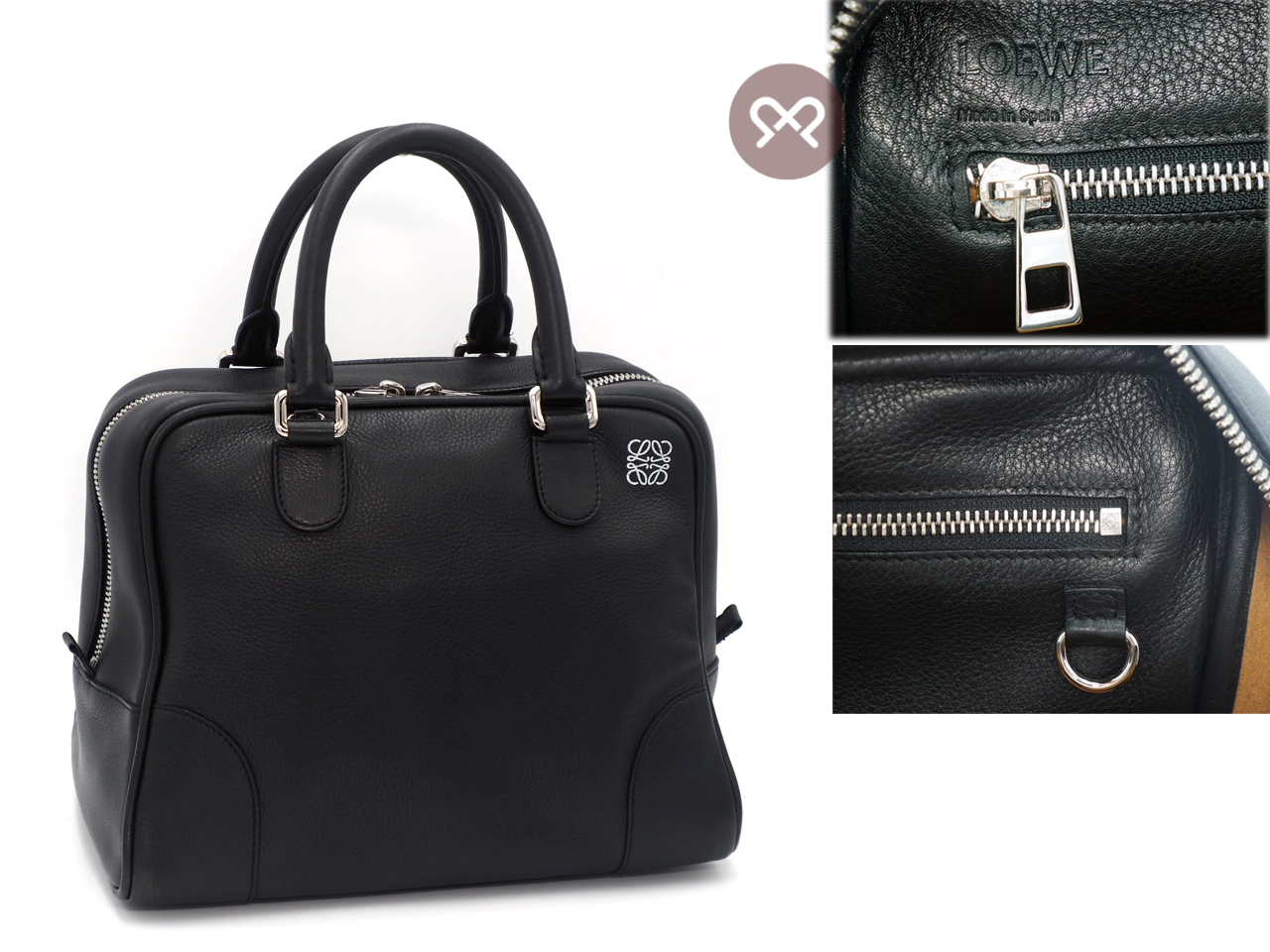 Loewe 471409 Amazona 75 Black Calf Leather 2-Way Shoulder Bag/ Tote with Strap - Image 3