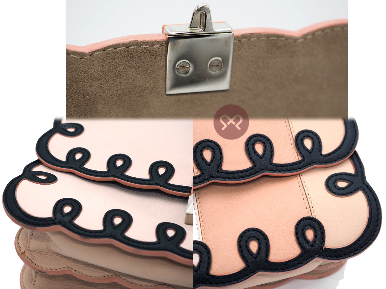 Fendi 8BT263 Coral In Tonal-Pink Kan I Scalloped Stripe Leather Clutch/ Shoulder/ Crossbody 3-Way Bag - Image 13