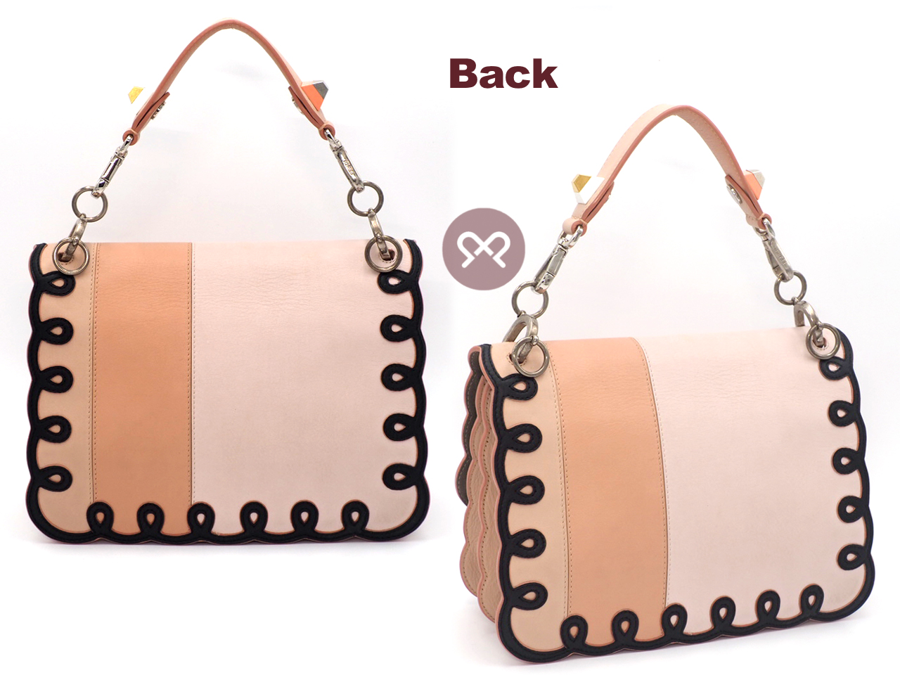 Fendi 8BT263 Coral In Tonal-Pink Kan I Scalloped Stripe Leather Clutch/ Shoulder/ Crossbody 3-Way Bag - Image 5