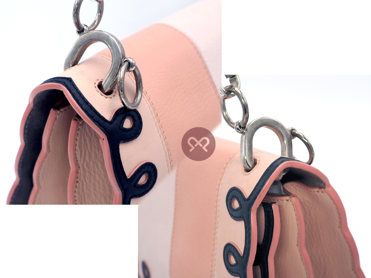 Fendi 8BT263 Coral In Tonal-Pink Kan I Scalloped Stripe Leather Clutch/ Shoulder/ Crossbody 3-Way Bag - Image 12