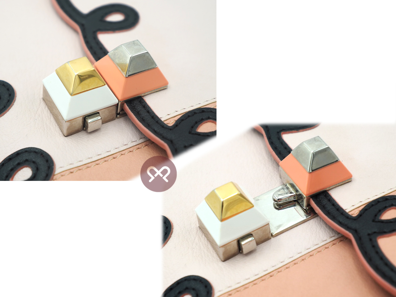 Fendi 8BT263 Coral In Tonal-Pink Kan I Scalloped Stripe Leather Clutch/ Shoulder/ Crossbody 3-Way Bag - Image 16