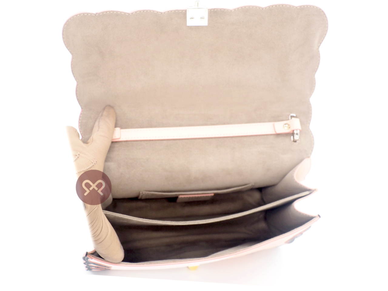 Fendi 8BT263 Coral In Tonal-Pink Kan I Scalloped Stripe Leather Clutch/ Shoulder/ Crossbody 3-Way Bag - Image 19