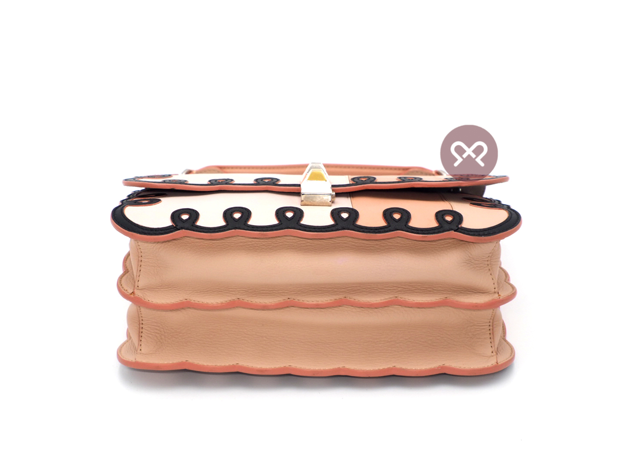 Fendi 8BT263 Coral In Tonal-Pink Kan I Scalloped Stripe Leather Clutch/ Shoulder/ Crossbody 3-Way Bag - Image 9