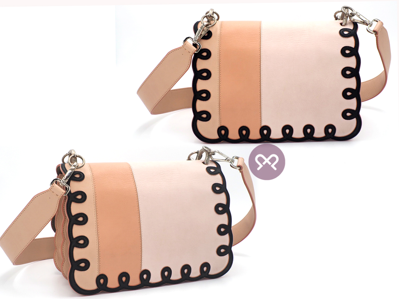 Fendi 8BT263 Coral In Tonal-Pink Kan I Scalloped Stripe Leather Clutch/ Shoulder/ Crossbody 3-Way Bag - Image 4
