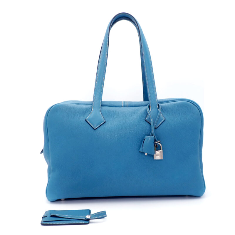Hermes Blue Jean Clemence J Stamp Victoria 35 Document Shoulder Bag included DHL Shipping + Insurance to USA