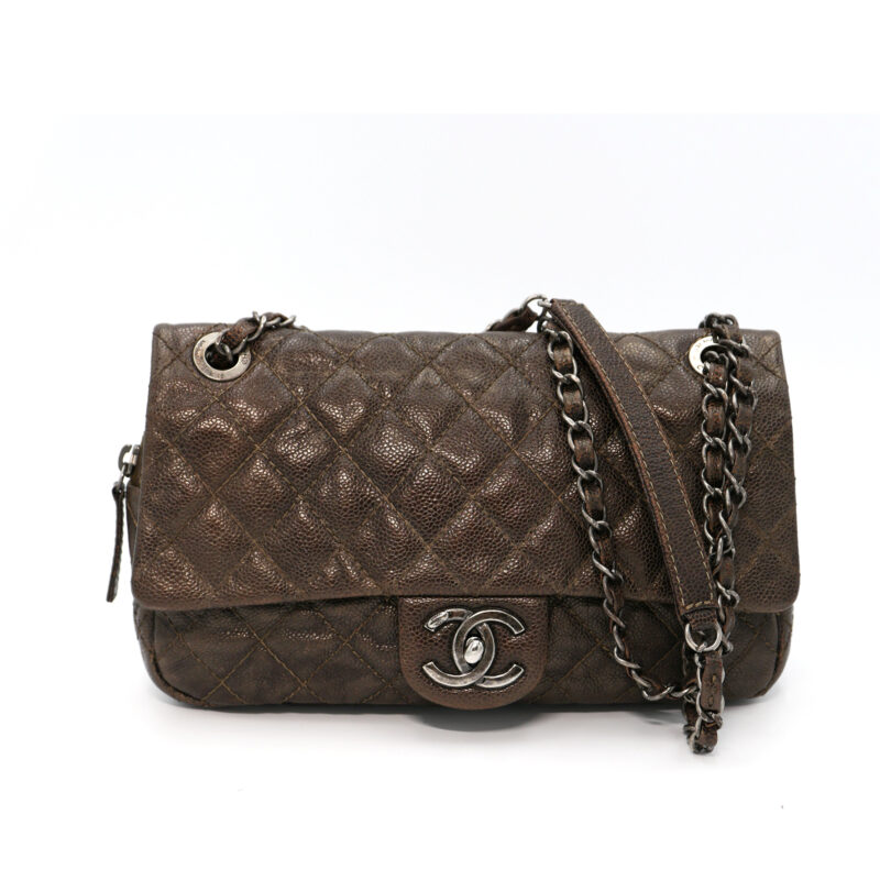 Chanel 14993661 Bronze Leather Small Easy Caviar Zip Flap Ruthenium Hardware Bag (25cm- 10")