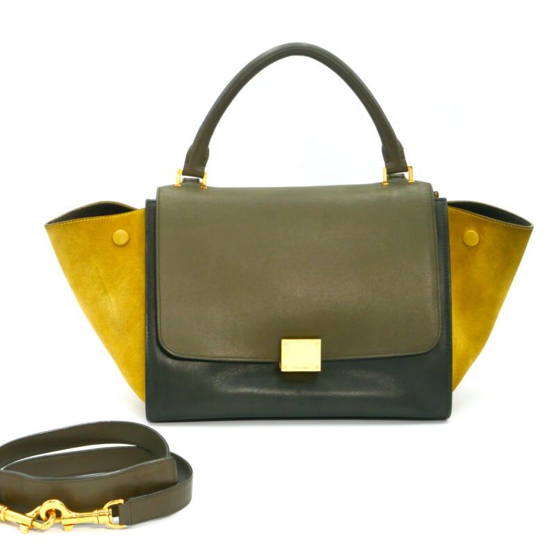 Celine 169543PTA Grey/ Dark Grey/ Yellow Calf / Suede Trapez Medium Gold Hardware with Strap