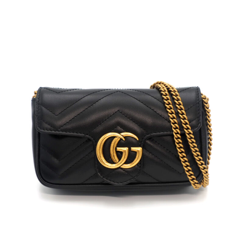 Gucci 476433 Black Leather GG Marmont Matelassé Leather Super Mini Bag