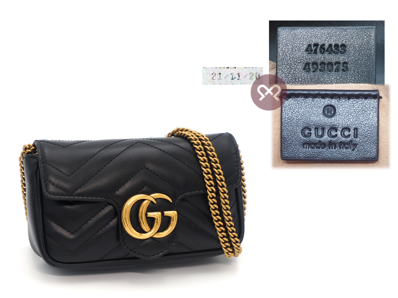 Gucci 476433 Black Leather GG Marmont Matelassé Leather Super Mini Bag - Image 2