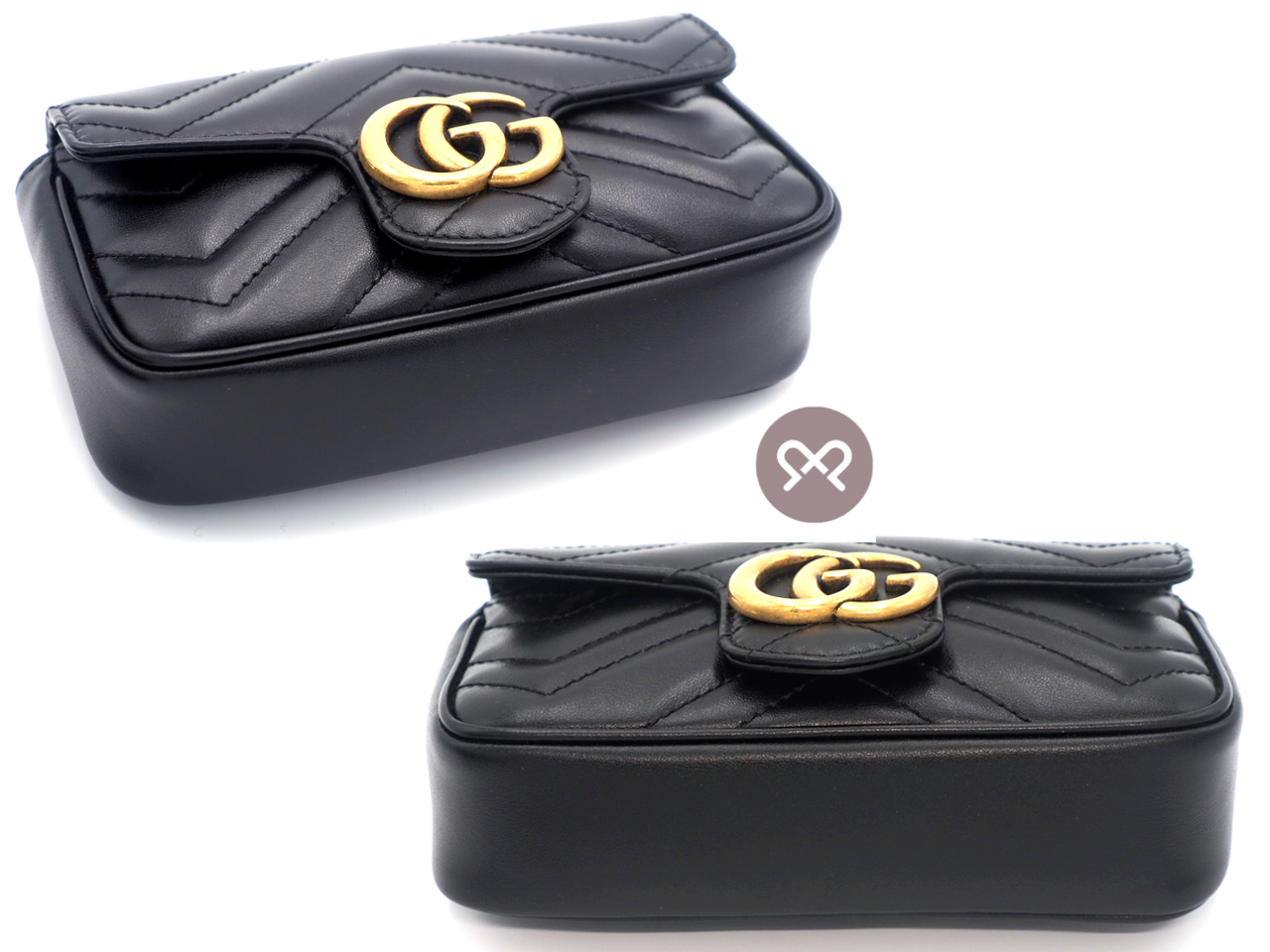 Gucci 476433 Black Leather GG Marmont Matelassé Leather Super Mini Bag - Image 5