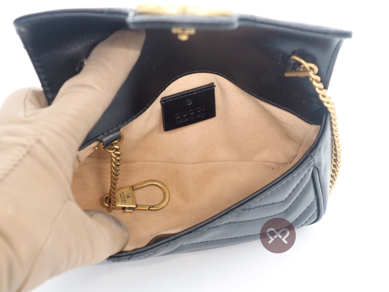 Gucci 476433 Black Leather GG Marmont Matelassé Leather Super Mini Bag - Image 10