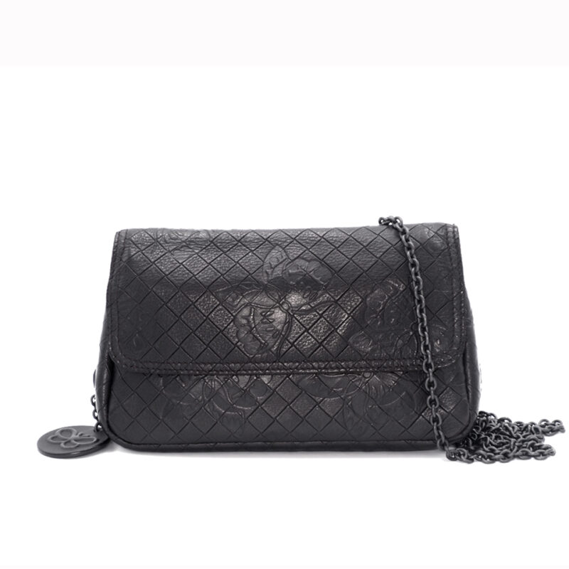 Bottega Veneta Dark Brown Butterflies Embossed Leather Expandable Chain Small Shoulder/ Crossbody Bag