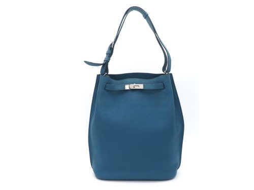 Hermes So-Kelly 26cm Blue Thalassa Togo Square Q Stamp Palladium Hardware Shoulder Bag