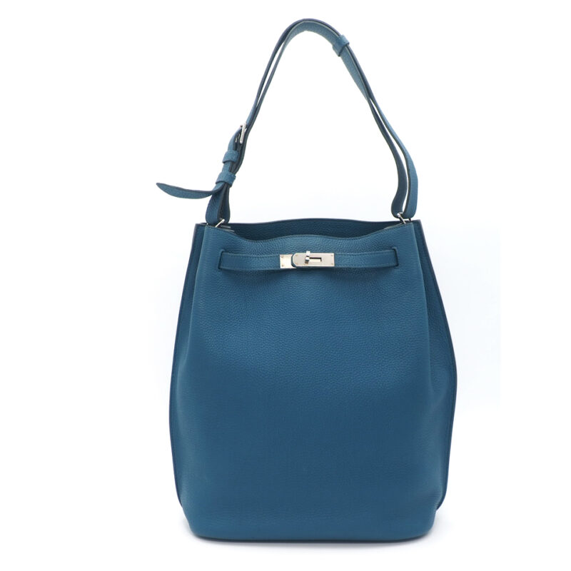 Hermes So-Kelly 26cm Blue Thalassa Togo Square Q Stamp Palladium Hardware Shoulder Bag